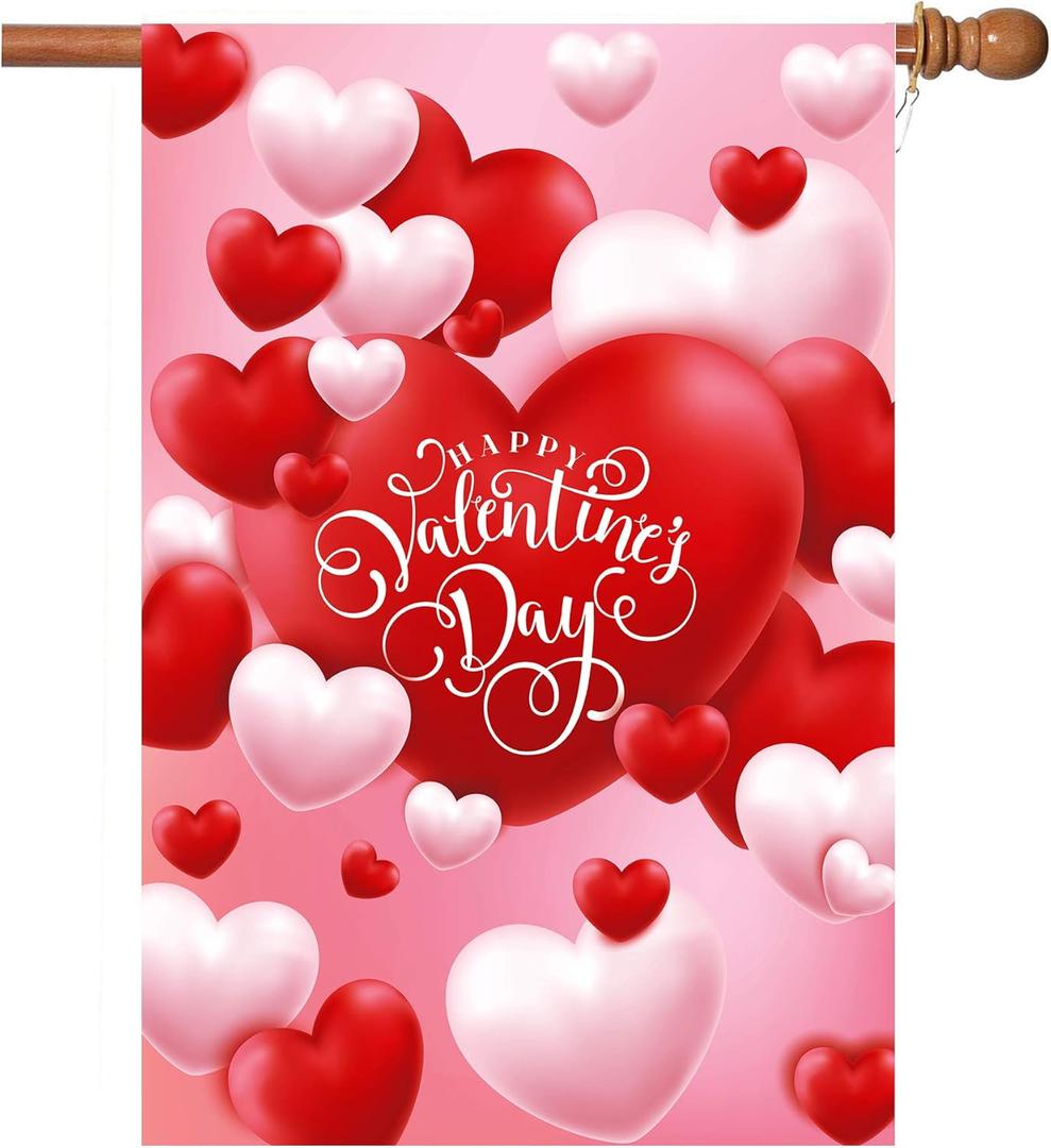 Valentine Flag, Double Sided Valentine's Day Flag Red and White Love Valentine Garden Flag 28 x 40 Inch Valentine House Flags for Valentine's Day Decoration with 2 Grommets