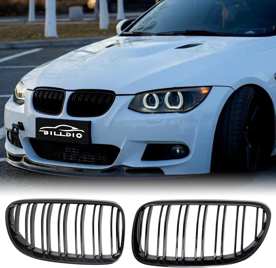 E92 Grille - Front Kidney Grill Double Slats Glossy Black Compatible with 2010 2011 2012 2013 BMW E92 E93 LCI Coupe 320i 328i 335i,Black Kidney Grill