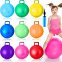 Meooeck 9 Pcs Hopper Ball Carnival Outdoor Game 22 Inch Jumping Hopping Outdoor Bouncy Ball with Handles and Air Pump for Sports School Games Exercise (Multicolor)