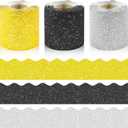 3 Rolls 98.4 Ft Glitter Bulletin Board Borders Set - Sparkly Classroom Borders for Bulletin Board Decorations - Office, School Supplies, Home DIY - Perfect for Teachers, Posters & Birthday Party Decor