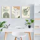 Esejchiam 3pcs Abstract Boho Style Wall Art Green Plant Canvas Prints Poster Pictures Simple Geometric Lines Beige Green Paintings Decoration for Living Room Bathroom Bedroom Wall Decor Unframed