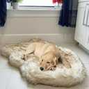 IHAPPYDOG Luxury Faux Fur Orthopedic Dog Bed, Memory Foam Dog Bed for Small, Medium, Large and XL Pets, Fluffy Pet Rug with Waterproof and Washable Cover (White w/Brown Tips, 40"x25")