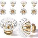 Crystal Cabinet Knobs Cabinets Knob, 8 Pack Flower Antique Brass Vintage Glass Clear Crystal Small Pull for Closet Dresser Drawers Cupboard,Retro Pulls Old Style Bronze Drawer Handle