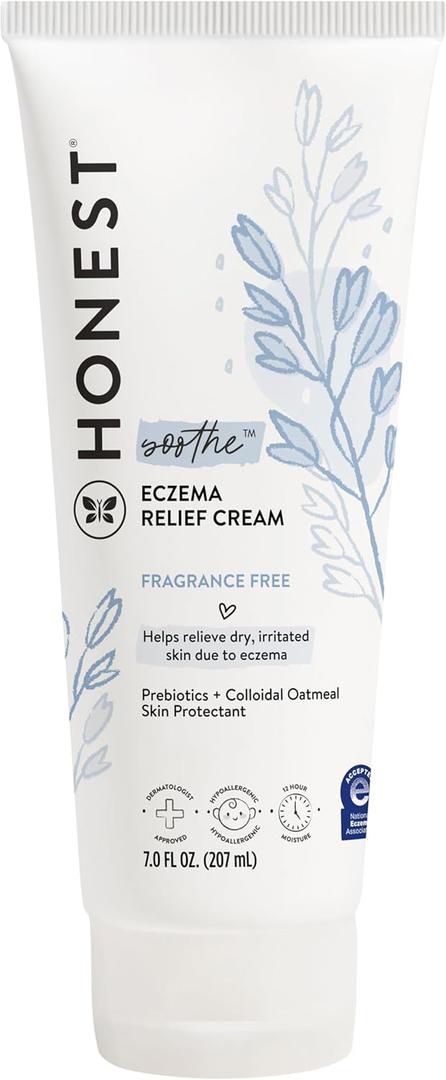 The Honest Company Eczema Soothing Therapy Cream and Skin Protectant, Naturally Derived, Gentle for Baby, Prebiotics Colloidal Oatmeal, 7 oz (7 Fl Oz (Pack of 1))