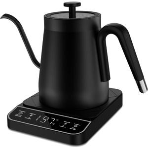 Electric Gooseneck Kettle, 1 Temperature Control One Click 197 Pour Over Kettle for Coffee & Brew Tea, Hot Water Boiler, Stainless Steel Inner Fast Heating & Keep Warm 12 Hours, 1200w, 0.8L