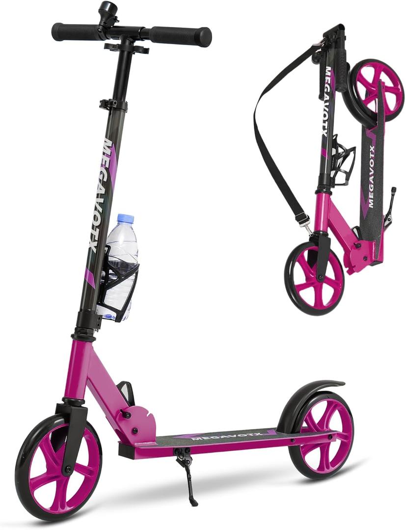 Foldable Kids Scooter with 8 inch Sturdy Wheels - Scooters for Kids, Teens, Adults Ages 8+, Adjustable Handlebar, Gift for Boys&Girls, 220lbs Max Load, Bearing ABEC7,Cup Holder (Pink)