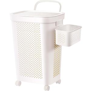Ultra Wheeled Laundry Hamper with Lid, Suspended basketHandle and Wheels for Easy Rolling of Clothes to and from The Laundry Room, Plastic White
