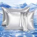 Elegear Cooling Pillow Cases Set of 2 for Hot Sleepers, Softer Than Silk Pillow Cases for Hair & Skin, Upgraded Arc-Chill Cooling Satin Pillowcases Q-max>0.5, Luxury Zipper Pillowcase Cover-King,Gray