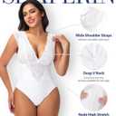 SHAPERIN Sexy Lace Bodysuit for Women Tummy Control Thong Shapewear Deep V Neck Body Suits Corset Tops Going Out Tank Top (White, L)