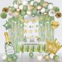 Sage Green Birthday Party Decorations Kit, Confetti Green Gold Balloon Happy Birthday Banner Fringe Curtains Butterfly Circle Dots Tassels Pom First Communion for Women Girls Party Supplies