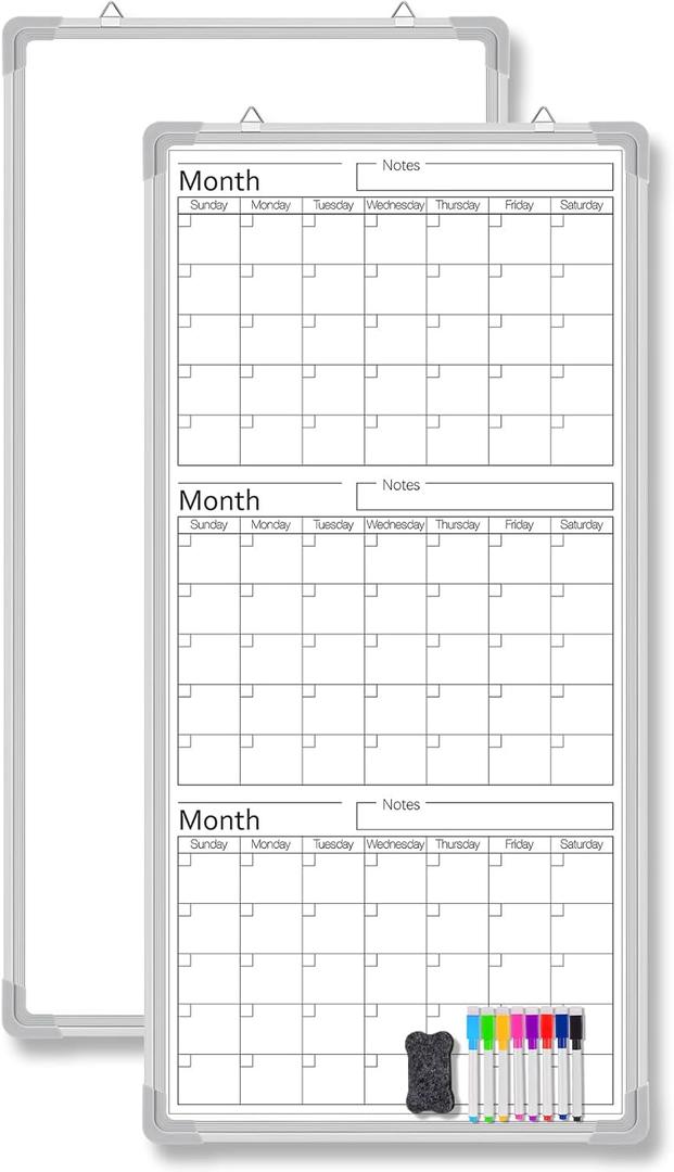 Lincia 36" x 18" Magnetic Vertical 3 Month Dry Erase Calendar for Wall Undated Horizontal Dry Erase Wall Calendar Planner Aluminum Frame Whiteboard for Home Office Projects Fridge