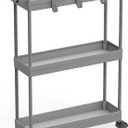 Simple Houseware 3-Tier Slim/Narrow Storage Cart with Handle, 5.5'' Wide x 26.5'' Height Rolling Organizer for Kitchen, Bathroom, Laundry Room - Grey (Gray)