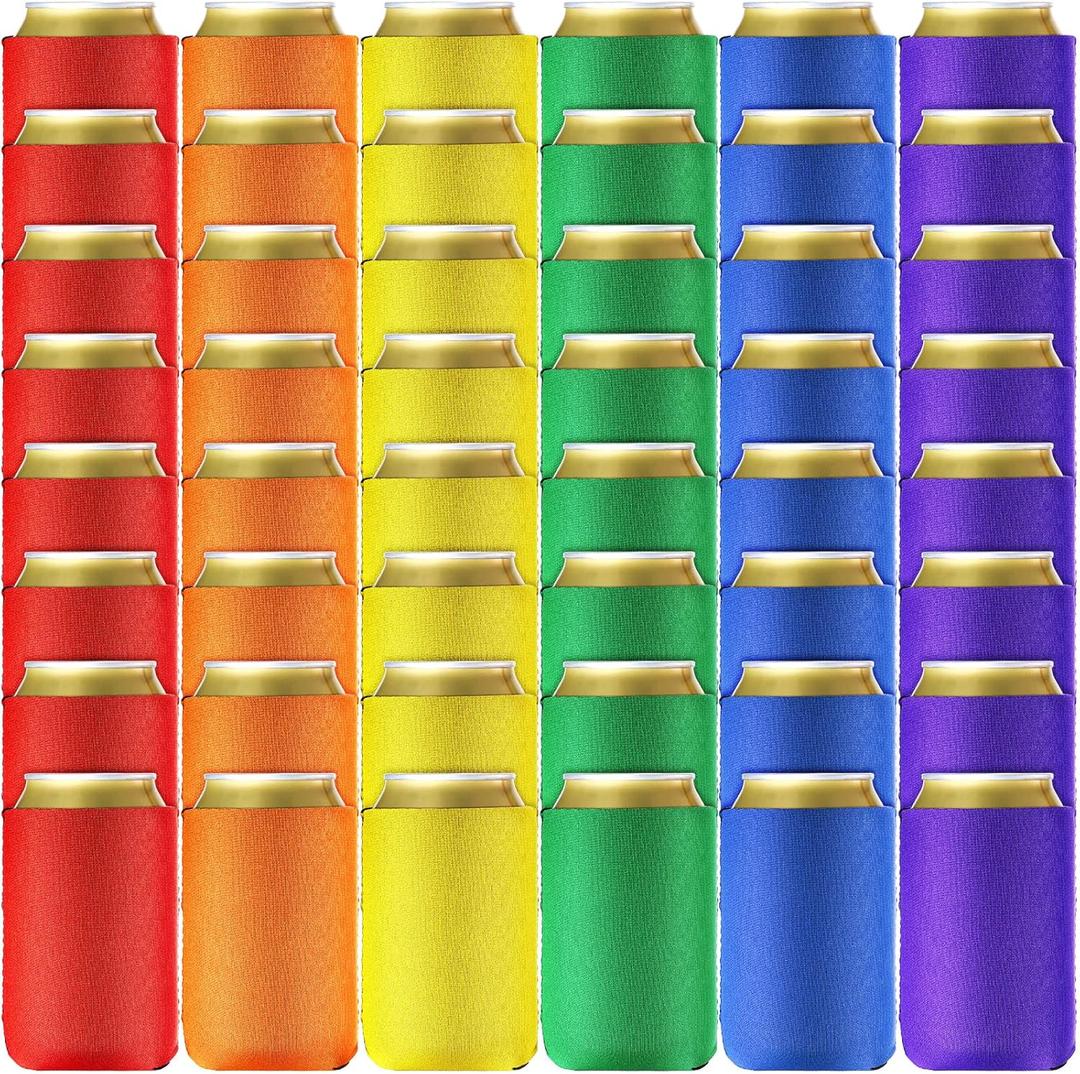 60 Packs Blank Can Cooler Sleeves Soda Can Covers Neoprene Can Sleeve Drink Insulator Sleeve Collapsible Can Coolers for Parties, Events or Weddings (Multicolor)