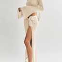 Women's Swimsuits Cover Ups Set for Crochet Bathing Suit Hollow Out 2 Piece Bikini Coverup Beach Swimwear (Beige, M)