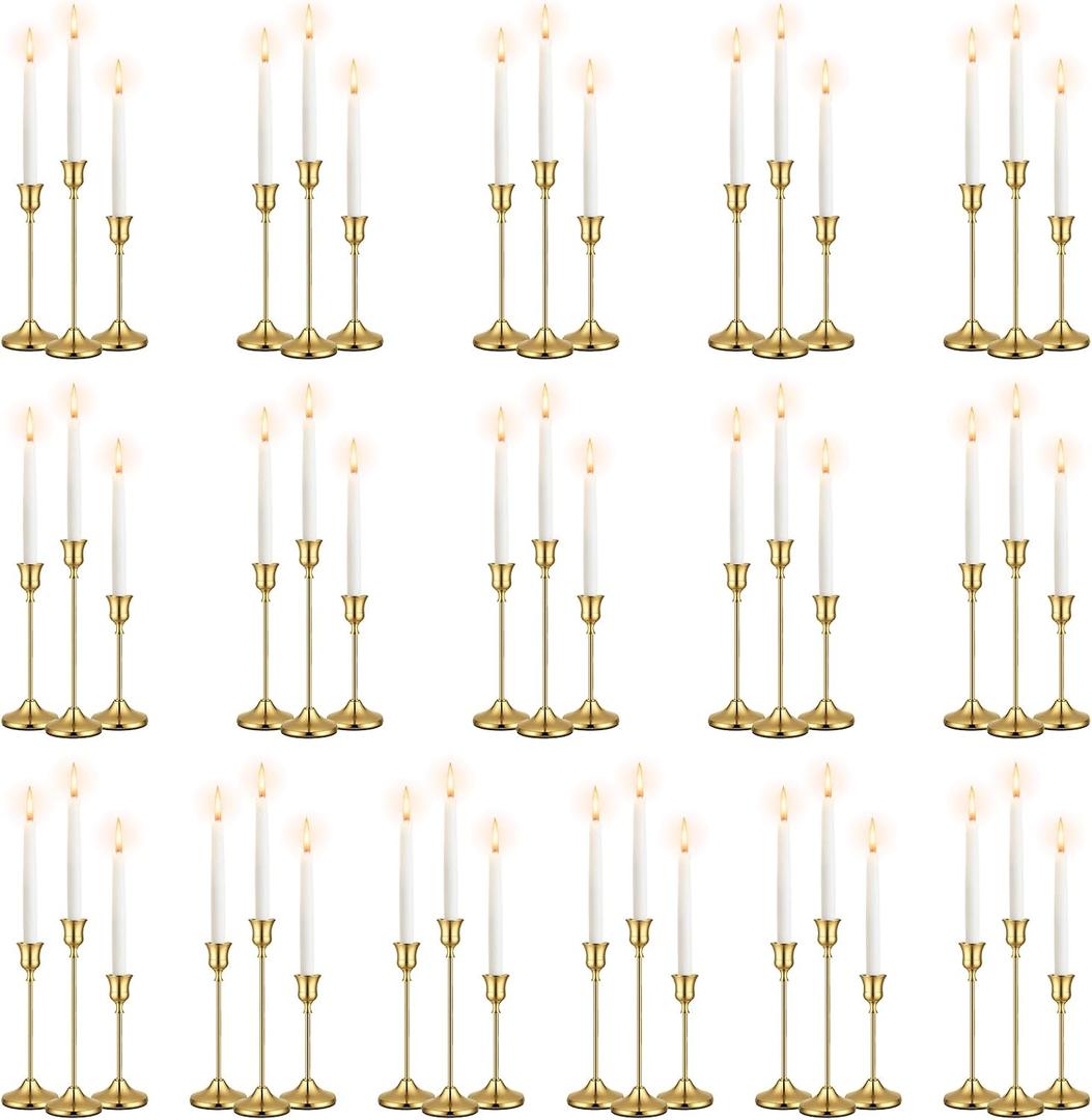 48Pack 16 Sets Brass Gold Metal Taper Candle Holders Candlestick Holders - Candle Holder for Halloween Decorations erfect for Table Centerpiece Mantel Party Wedding Christmas Home Decor (48)