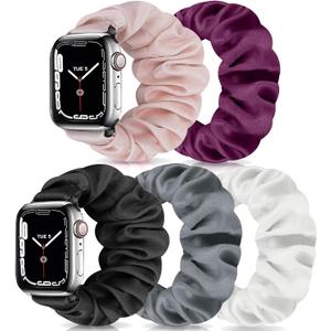 Scrunchie Watch Bands for Women Compatible with Apple Watch 38mm 40mm 41mm 42mm 44mm 45mm, Elastic Scrunchy Replacement Band Soft Stretchy Band For iWatch Series 7/6/5/4/3/2/1/SE (A(Gray/Black/Pink/Purple/White)) Scrunchie Watch Bands for Women Compatible with Apple Watch 38mm 40mm 41mm 42mm 44mm 45mm, Elastic Scrunchy Replacement Band Soft Stretchy Band For iWatch Series 7/6/5/4/3/2/1/SE (A(Gray/Black/Pink/Purple/White))