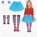 Blue Tutu Skirt, Ponytail Headband, Blue Red Striped Fingerless Gloves, Over Knee High Socks (XS)