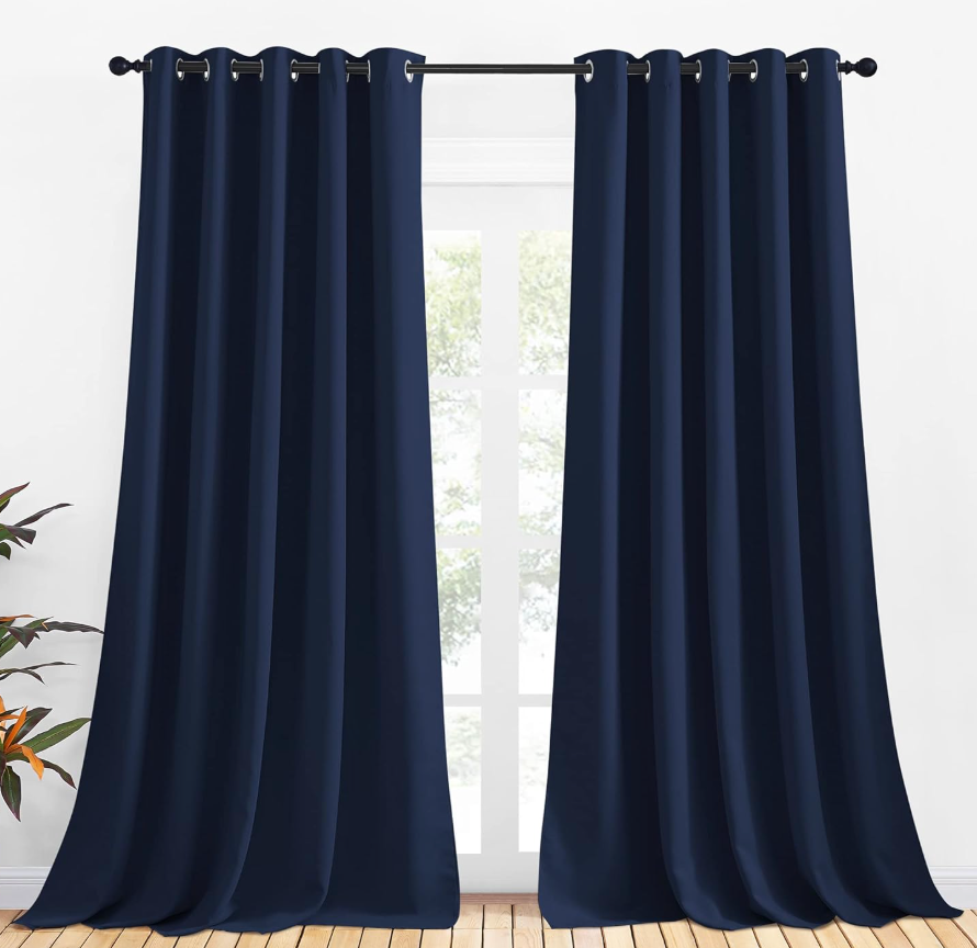 NICETOWN Bedroom Curtains Blackout Drapery Panels, 2 Panels, 70 x 108 inches, Royal Blue, Three Pass Microfiber Thermal Insulated Solid Ring Top Blackout Window Curtains/Drapes