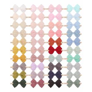 jollybows 40pcs Baby Girls Nylon Hair Bows Headbands Linen Hair Bands Elastic Hair Accessories for Kids Infants Newborn (4-40 PCS Solid Linen)