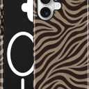 Jusy Magnetic Zebra Phone Case for iPhone 16 Plus,Coffee | Compatible with MagSafe, Cute Aesthetic Zebra Design, TPU and PC Protective Shockproof Cover
