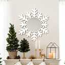 Christmas Wall Decor Snowflake Mirror 12 Inch Rustic Wood Decorative Mirror Boho Snowflake Hanging Wall Decoration for Bedroom Living Room Entryway Xmas Winter Holiday Farmhouse