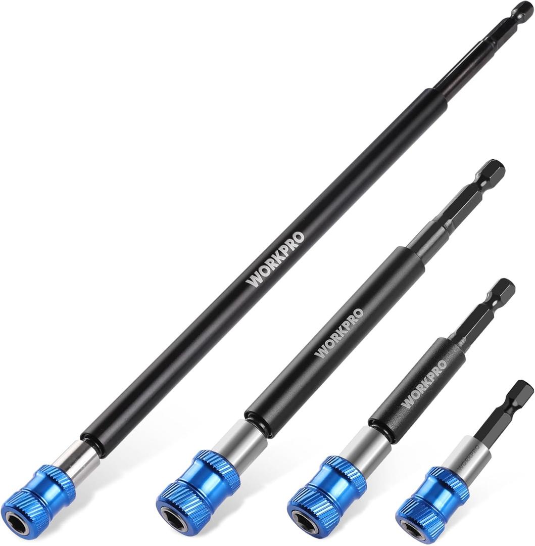 WORKPRO Drill Bit Extension Set, 4Pcs Magnetic Drill Screwdriver Bit Holder Extender with Aluminum Sleeve, 1/4 Inch Hex Quick Release Bit Holder for Drill in 2-3/8",4",6",12''