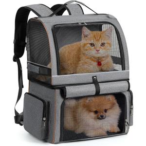 Lekebobor Double Cat Backpack Carrier for 2 Cats, Double-Compartment Pet Carrier Backpack for Two Small Cat or One Medium Cat, Cats Carrier Backpack Dog Carrier Backpack Fits Up to 24 Lbs,Black