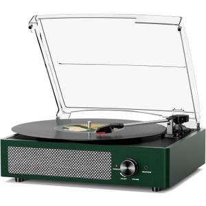 Record Player Bluetooth Turntable with Built-in Speakers & 3 Speed 3 Size Portable Retro Vinyl Record Player for Entertainment and Home Decoration Emerald Green