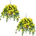 Waipfaru 2 Pack Artificial Hanging Baskets with Flowers, Faux Hanging Plants Outdoors, Urn Fillers for Outside Summer Decor (Yellow)
