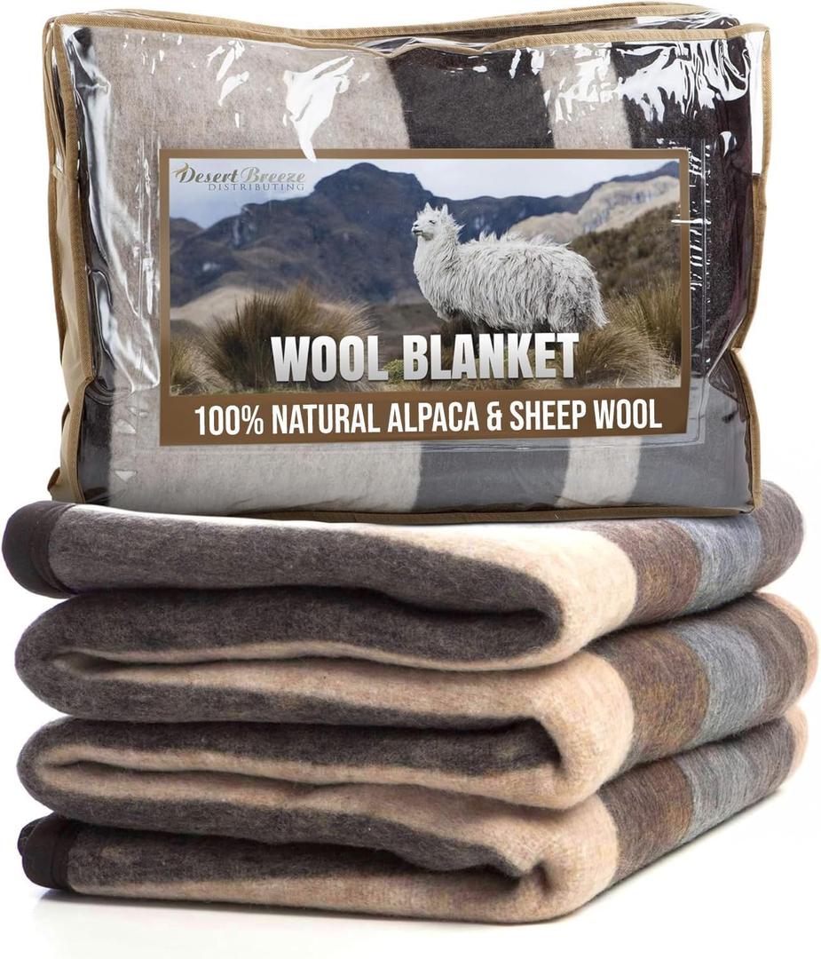 Natural Alpaca & Sheep Wool Blanket  Twin Size  Heavyweight Warmth, Thick, Breathable, Natural Texture & Scent, 63 x 84 Inches, 4.2 lbs  Made in Peru (Earth Tones)