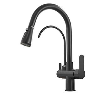 MENATT Commercial 3 in 1 High Arc Water Filter Purifier Kitchen Faucets, Dual Handle Pull Out Kitchen Sink Faucet Matte Black