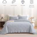 QSH Cornflower Blue Stonewashed Cotton Oversized King Quilt Bedspread Set(128"x120"),3PCs Farmhouse Ruffle Bedspread California King,Ultra Soft Lightweight Crinkle Quilt Coverlet with Pillow Shams