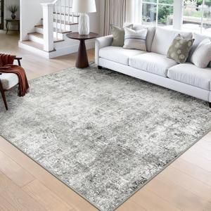 RELEANY Washable Area Rugs Square 8ft Non-Slip Modern Abstract Soft for Living Room Entryway Bedroom Nursery, Print Pattern, Gray White Grey