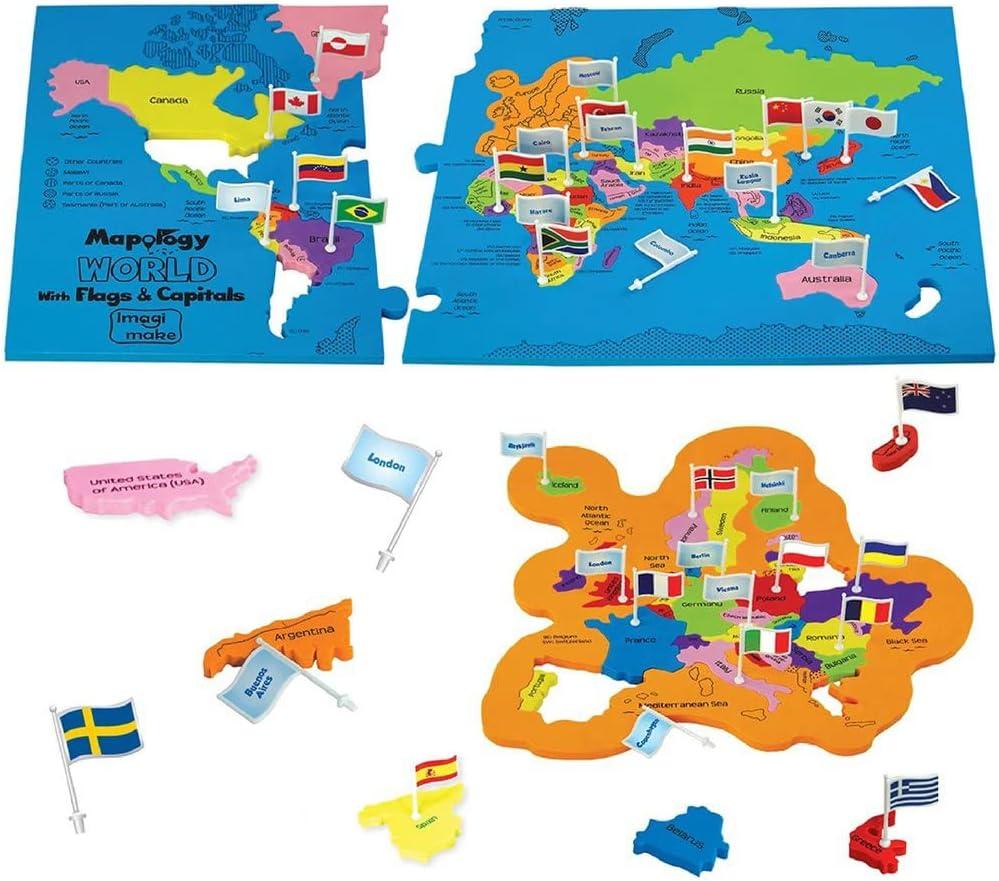 Imagimake Mapology World Map Puzzle - Includes Country Flags & Capitals | Fun Jigsaw Puzzle Kids Ages 5-8 | Educational Toys for Ages 8-13 | Christmas Gifts for Girls & Boys 5, 6, 7, 8, 9, 10, 11, 12
