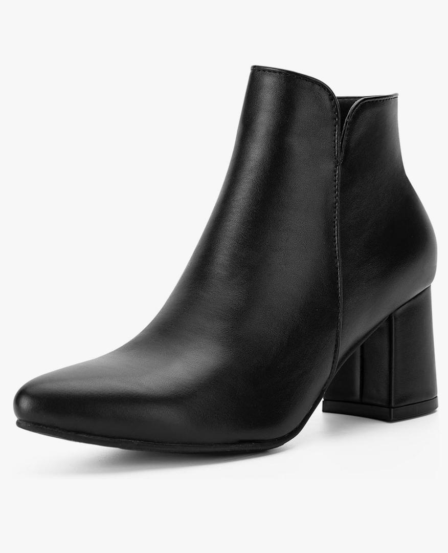 Women’s Ankle Boots with Side Cutout, Pointed Toe, Low Block Heel Zip Dress Booties for Work & Casual Wear, 9