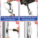 Flag Rope and Clips Kit - 50ft Flag Pole Rope Halyard with Cleat Hook & 4 Pcs Swivel Snap Clips for Flagpoles Up to 25ft, Outdoor Porch Flagpoles Repair Replacement Parts Accessories (White)