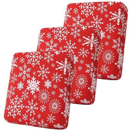 Smiry Printed Couch Cushion Covers, Stretch Soft Couch Covers for Sofa, Washable Non-Slip Sofa Slipcover Furniture Protector for Indoor and Outdoor (3 Pack, Red with White)