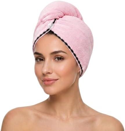Luxury Microfiber Hair Towel Wrap for Women Quick Dry, Anti-Frizz, Lightweight, Soft Hair Turban for Wet Hair (Pink)