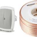 Yamaha NS-AW150WH 2-Way Indoor/Outdoor Speakers (Pair, White) and Amazon Basics 16-Gauge Speaker Wire - 100 Feet Bundle