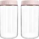 SHOWIN Overnight Oats Containers with Lids, 24oz Glass Jars with Lids 2 pcs, Pink, Wide Mouth Mason jars for Salad, Yogurt, Snacks, Meal Prep