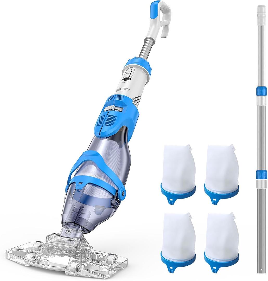 OGERY Pool Vacuum for Above Ground Pool, Up to 18.5GPM Flow & 50KPA Powerful Suction, 60Mins Runtime, Telescopic Pole Cordless Pool Vacuum for Inground Pools, Handheld Pool Vacuum for Spas/Hot Tubs