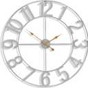 Sorbus 32-Inch Large Wall Clock  Decorative Silver Metal Clock with Gold Hands  Silent, Battery Operated, Modern Wall Decor for Living Room, Kitchen, or Office, Great Gift for Housewarming or Office