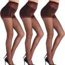YAGAXI 20D Sheer Tights for Women - 3 Pairs Women's Control Top Pantyhose (Medium, Coffee)