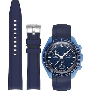 Bands for MoonSwatch Watch Curved end No Gap,Premium Silicone Rubber Watch Strap 20mm Compatible with Omega X Swatch Moonswatch,Universal Curved End 20mm 22mm Replacement Band for Men Women