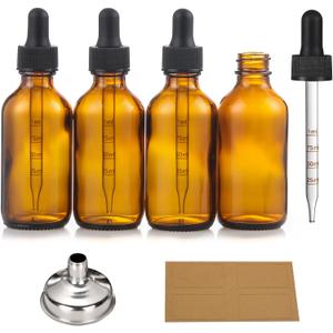4 Pack 1 oz Glass Dropper Bottles with Measured Dropper - 30ml Dark Amber Tincture Bottles with Graduated Calibrated Glass Eye Droppers (1ml) for Essential Oils, Liquids - Leakproof Travel Bottles