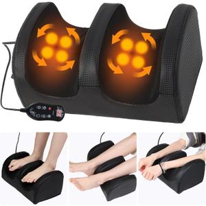 Foot and Calf Massager with Heat, Shiatsu Electric Kneading Foot Massager Machine for Plantar Fasciitis, Pain Relief, Promotes Blood Circulation, Wired Remote, Gifts for Women Men(Black)