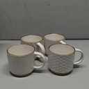 GBHOME 15OZ Stackable Coffee Mugs, Ceramic Coffee Mugs with Texture Patterns for Man,Woman,Dad,Mom, Modern Coffee Mugs Set of 4 for Latte/Cappuccino/Cocoa. Dishwasher&Microwave Safe, Off White