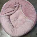 Furhaven 24" Round Calming Donut Dog Bed for Indoor Cats & Small Dogs, Washable, For Dogs Up to 20 lbs - Plush Velvet Waves Hooded Donut Bed - Rose Pink, Small (24" x 24" x 7")