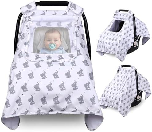 Bnditeu Car Seat Cover Baby, Carseat Covers Baby with 2 Layers Breathable Windows, Windproof Infant Car Seat Cover, Kick-Proof Baby Carrier Cover for Baby Boy Newborn Essentials