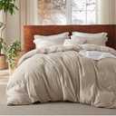 Bedsure 100% Washed Cotton Duvet Cover Queen - Beige Minimalist Cotton Duvet Cover Set Linen Like - 3 Pieces GentleSoft™ Plain Simple Bedding Set with 2 Pillow Shams (Beige, Queen, 90"x90")